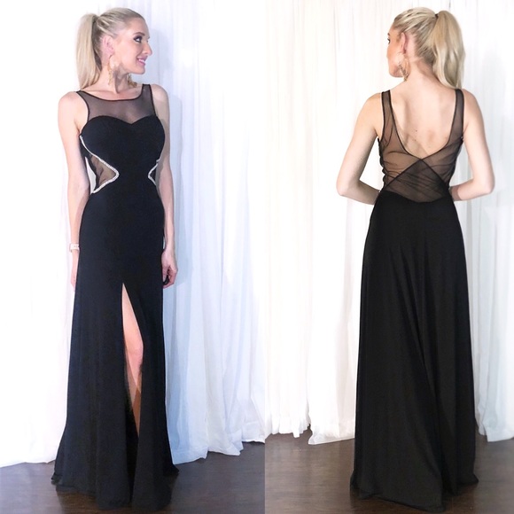Steppin' Out Dresses & Skirts - Black Rhinestone Illusion Open Back Evening Gown